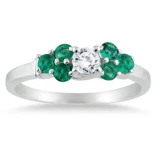14kt White Gold Diamond and Emerald Women's Ring sold by Zulily
