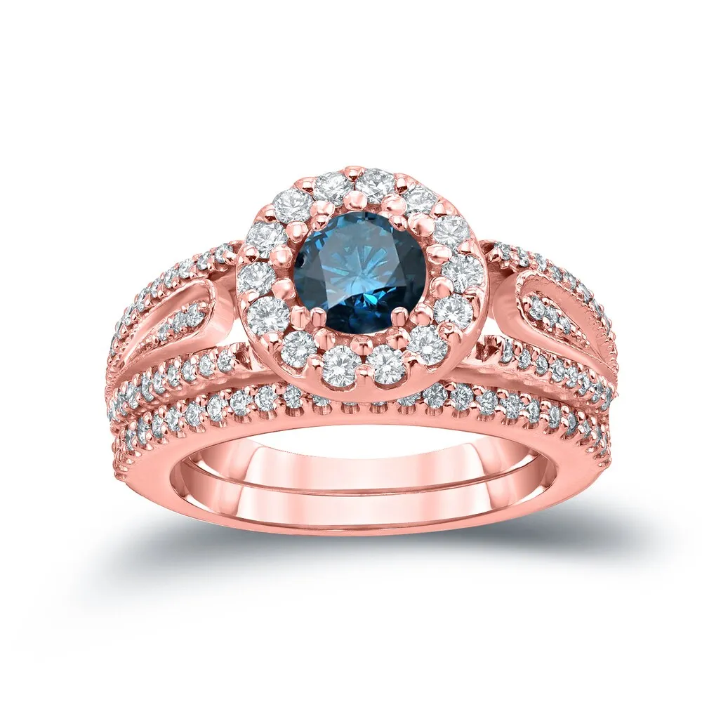 Auriya 1 3/5ctw Blue Halo Diamond Engagement Ring Set 14k Gold sold by Zulily product image thumbnail 3
