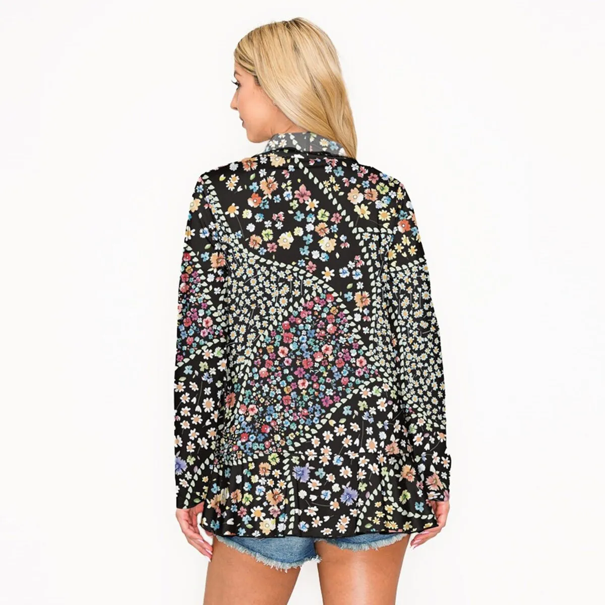 Black Floral Print Open Front Long Sleeve Cardigan sold by Zulily product image thumbnail 2