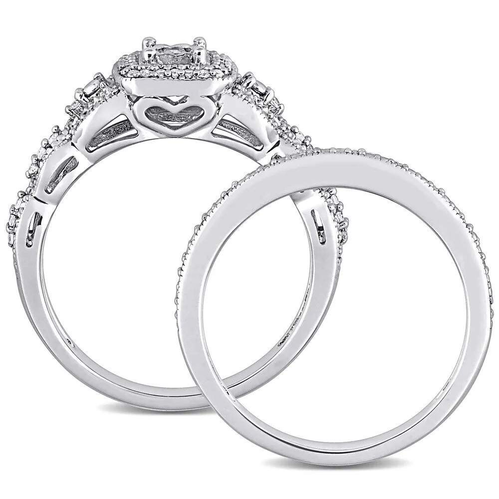 Miadora Sterling Silver 1/3ct TDW Diamond Vintage Halo Wedding Ring Set sold by Zulily product image thumbnail 4