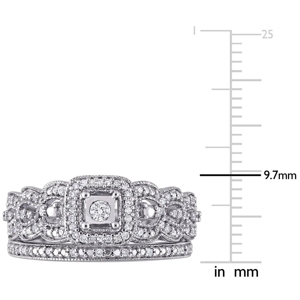 Miadora Sterling Silver 1/3ct TDW Diamond Vintage Halo Wedding Ring Set sold by Zulily product image thumbnail 5