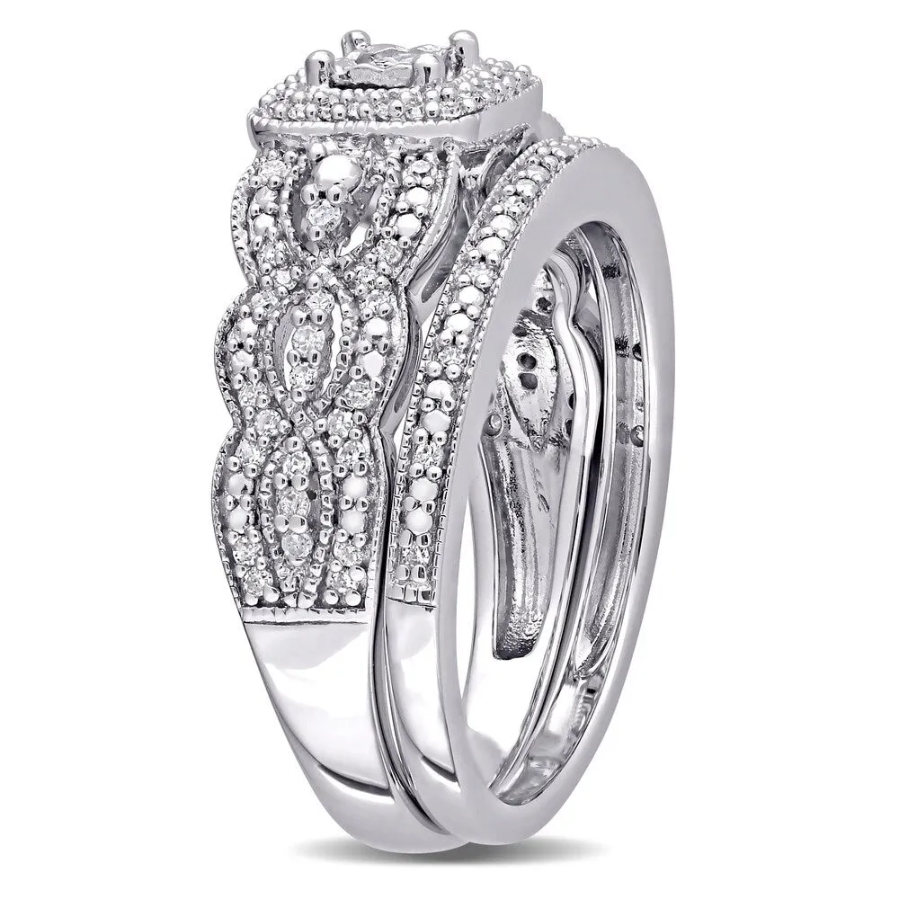 Miadora Sterling Silver 1/3ct TDW Diamond Vintage Halo Wedding Ring Set sold by Zulily product image thumbnail 3