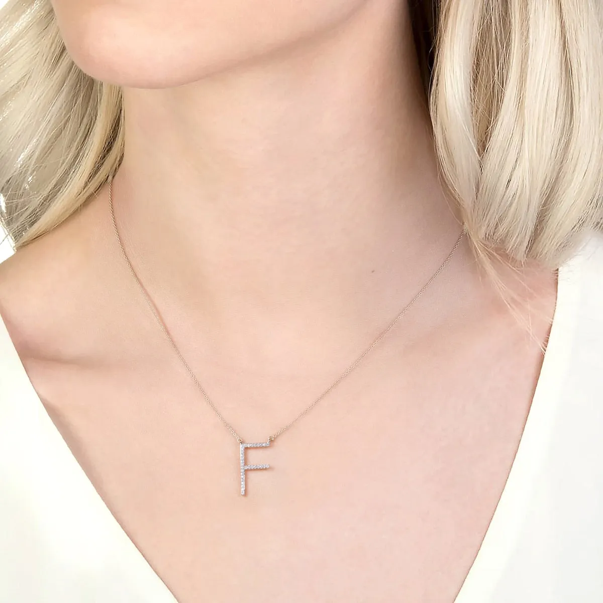 1/20ct TDW Diamond Classic Alphabet Pendant Necklace in Silver with Rhodium by De Couer sold by Zulily product image thumbnail 5