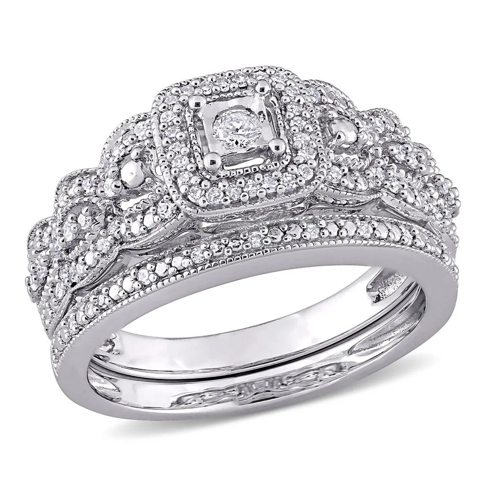 Miadora Sterling Silver 1/3ct TDW Diamond Vintage Halo Wedding Ring Set sold by Zulily