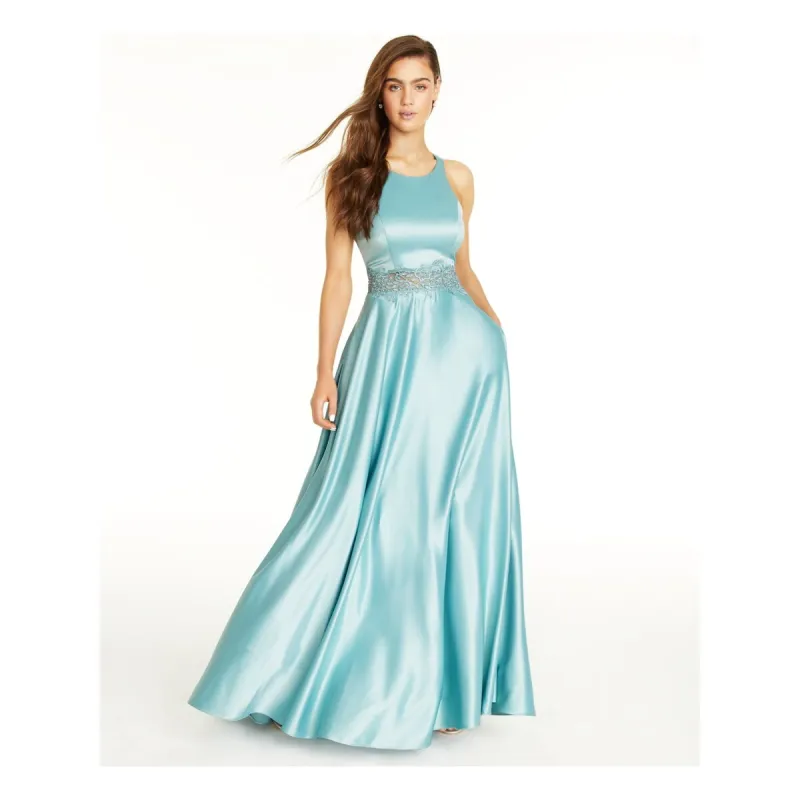 City Studio Women's Turquoise Embellished Lace Floral Sleeveless Scoop Neck Full Length Fit Flare Formal Dress Blue Size 1 sold by Zulily