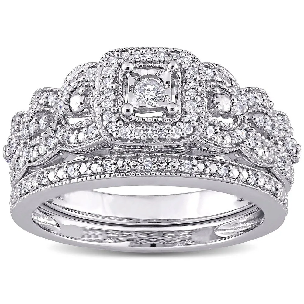 Miadora Sterling Silver 1/3ct TDW Diamond Vintage Halo Wedding Ring Set sold by Zulily product image thumbnail 2