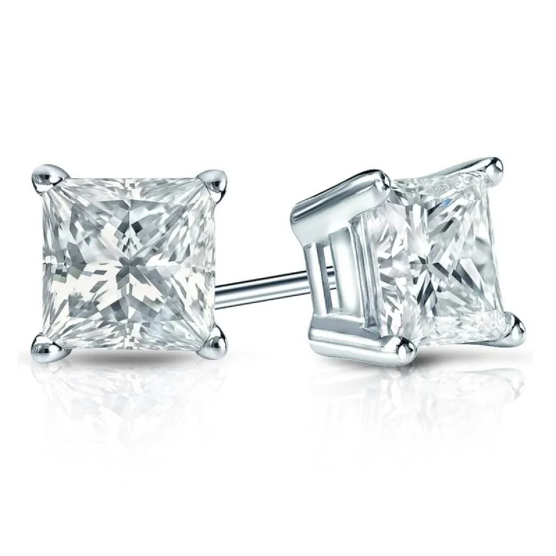 Auriya 14-karat Gold Lab Grown 1.80 carat TDW Princess Diamond Stud Earrings 4-Prong Basket Push-back sold by Zulily