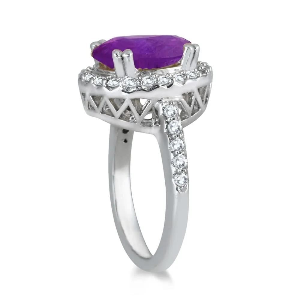 5 Carat Amethyst and Diamond Halo Ring in 14K White Gold sold by Zulily product image thumbnail 2