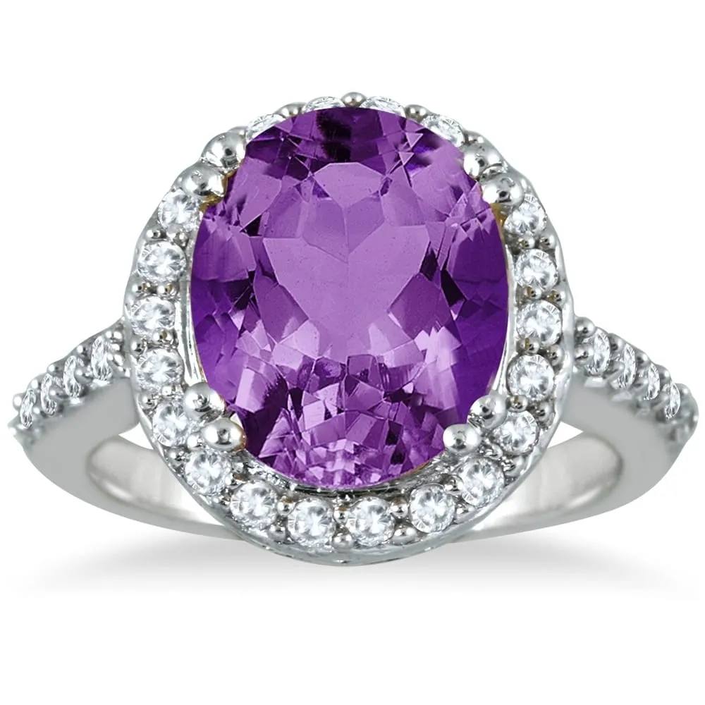 5 Carat Amethyst and Diamond Halo Ring in 14K White Gold sold by Zulily