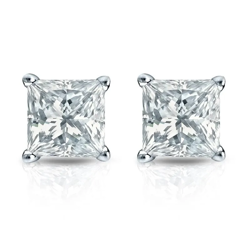 Auriya 14-karat Gold Lab Grown 1.80 carat TDW Princess Diamond Stud Earrings 4-Prong Basket Push-back sold by Zulily product image thumbnail 2