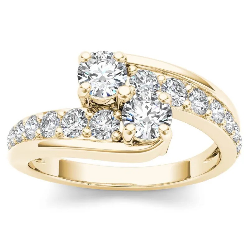 De Couer 14k Yellow Gold 1ct TDW Two-Stone Diamond Bypass Ring sold by Zulily