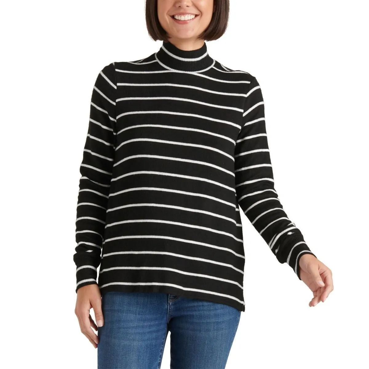 Lucky Brand Women's Striped Mock-Neck Top Black Size Small sold by Zulily