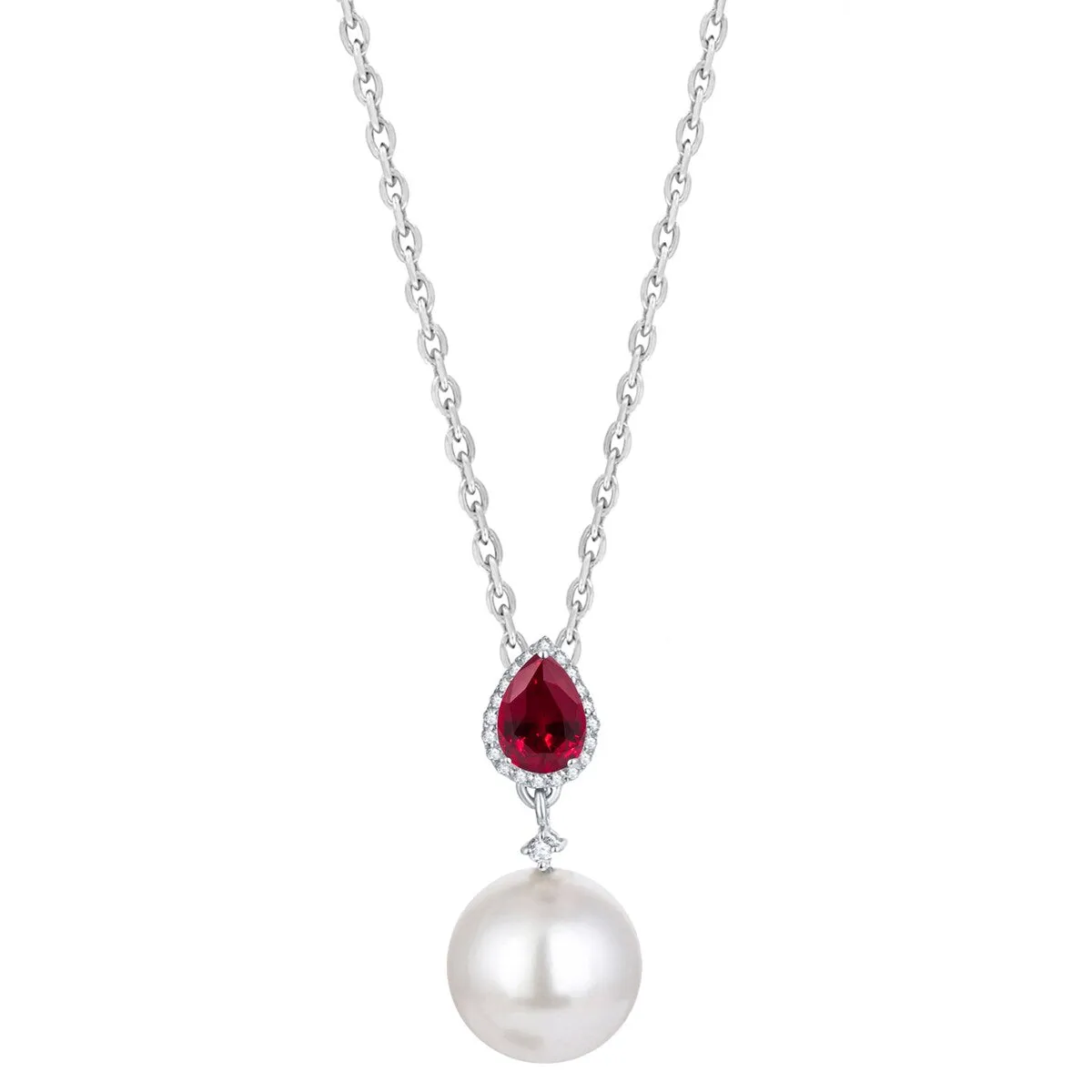 Sterling Silver Shell Pearl and Ruby Drop Pendant sold by Zulily