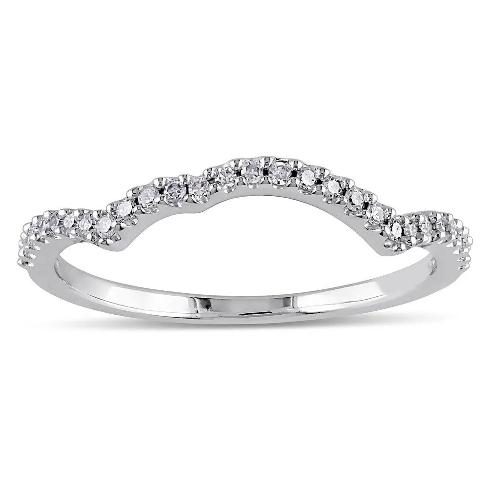 Miadora 14k White Gold 1/8ct TDW Diamond Curved Wedding Band sold by Zulily