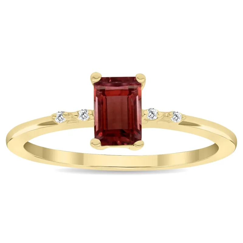 Women's Emerald Cut Garnet and Diamond Sparkle Ring in 10K Yellow Gold sold by Zulily