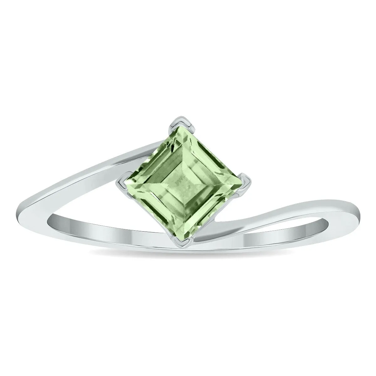 Women's Solitaire Green Amethyst Wave Ring in 10K White Gold sold by Zulily