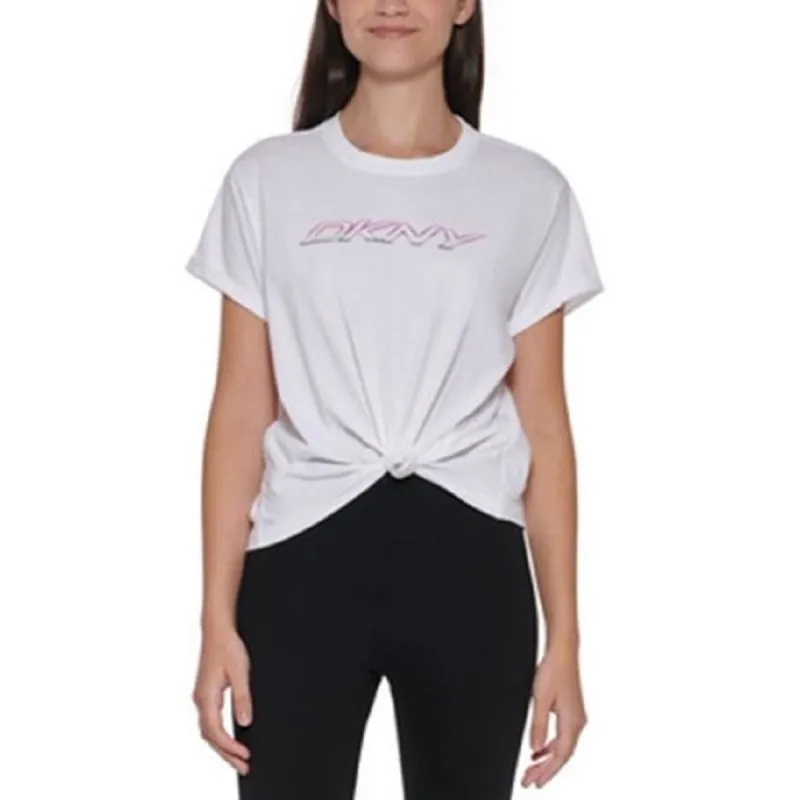 DKNY Women's Logo Knotted Cotton T-Shirt White Size X-Large sold by Zulily