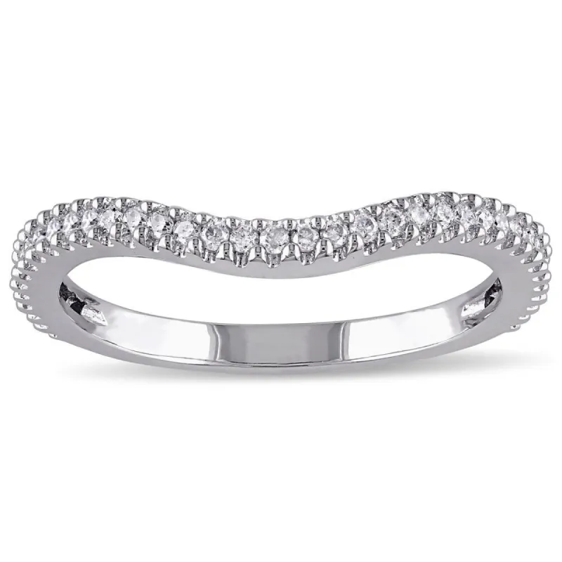 Miadora 14k White Gold 1/5ct TDW Diamond Contour Wedding Band sold by Zulily