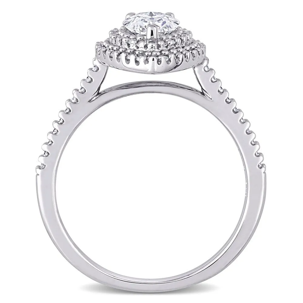 Miadora 1ct DEW Pear-Cut Moissanite and 1/3ct TDW Diamond Double Halo Engagement Ring in 14k White Gold sold by Zulily product image thumbnail 4