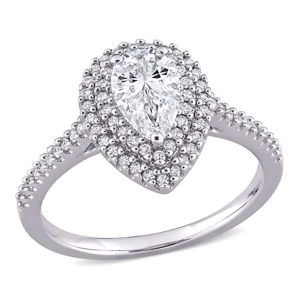 Miadora 1ct DEW Pear-Cut Moissanite and 1/3ct TDW Diamond Double Halo Engagement Ring in 14k White Gold sold by Zulily
