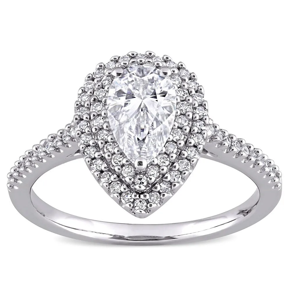 Miadora 1ct DEW Pear-Cut Moissanite and 1/3ct TDW Diamond Double Halo Engagement Ring in 14k White Gold sold by Zulily product image thumbnail 3