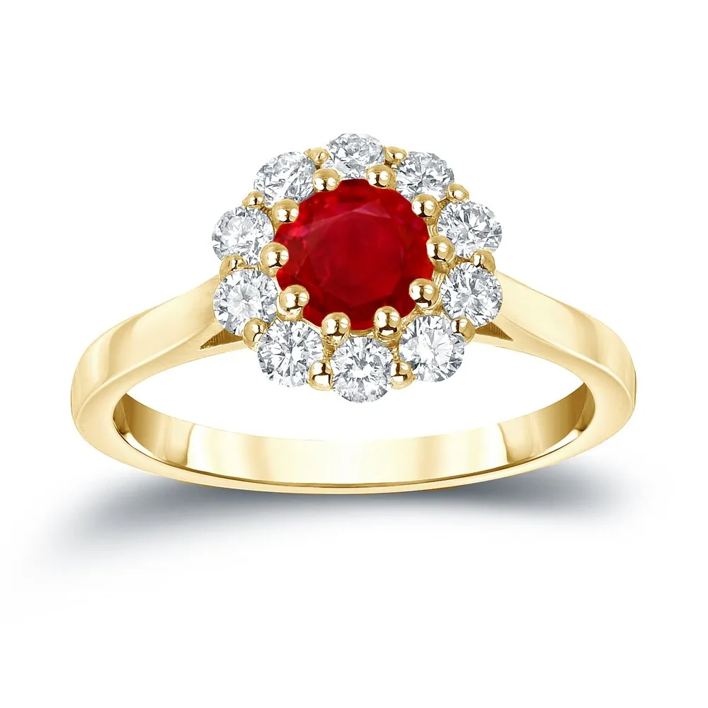 Auriya 14k Gold 3/5ct Ruby and 1/2ct TDW Diamond Halo Engagement Ring sold by Zulily product image thumbnail 2