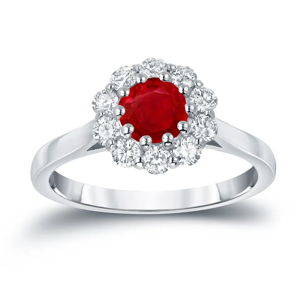 Auriya 14k Gold 3/5ct Ruby and 1/2ct TDW Diamond Halo Engagement Ring sold by Zulily