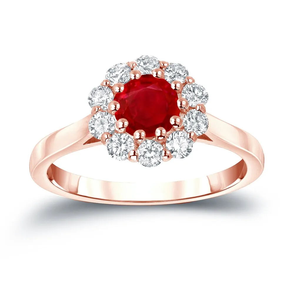 Auriya 14k Gold 3/5ct Ruby and 1/2ct TDW Diamond Halo Engagement Ring sold by Zulily product image thumbnail 3