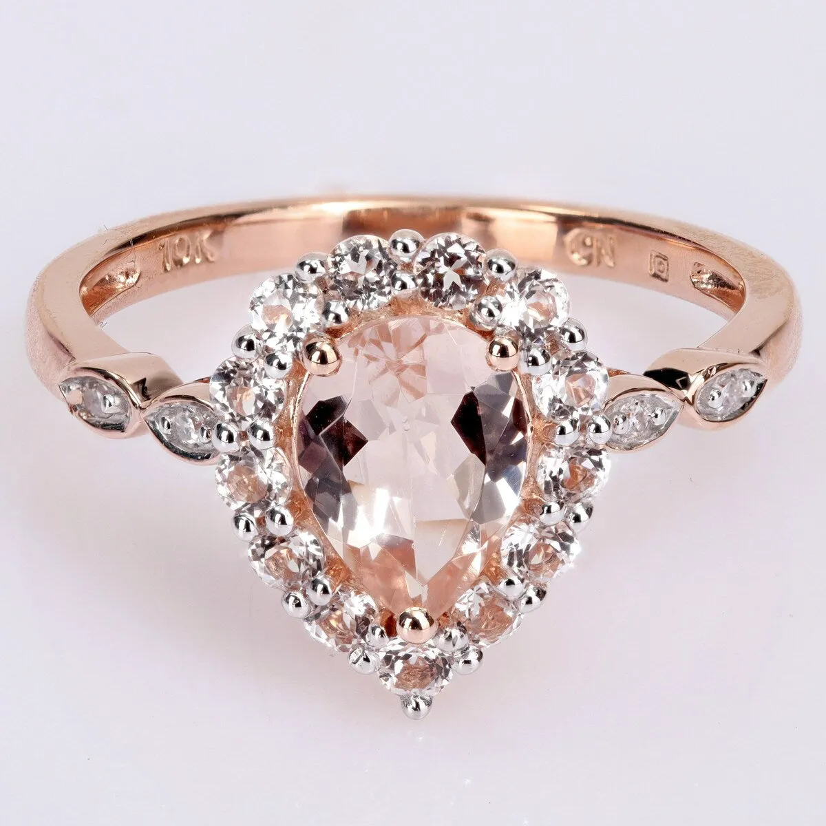 Miadora 10k Rose Gold Morganite, White Topaz and Diamond Accent Teardrop Halo Engagement Ring sold by Zulily product image thumbnail 2