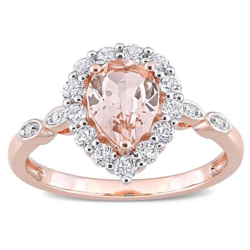 Miadora 10k Rose Gold Morganite, White Topaz and Diamond Accent Teardrop Halo Engagement Ring sold by Zulily