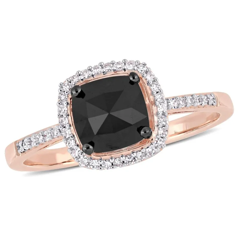 Miadora 14k Rose Gold with Black Rhodium 1ct TDW Black & White Diamond Halo Engagement Ring sold by Zulily