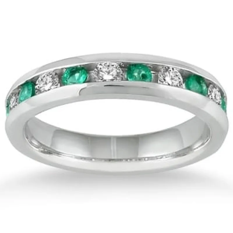 3/4 Carat Emerald and Diamond Band in 14k White Gold sold by Zulily