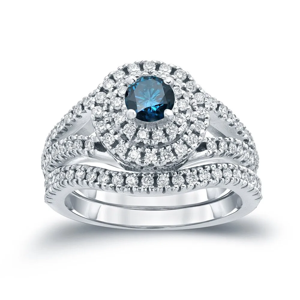 Auriya Round 1 1/5ctw Halo Blue Diamond Engagement Ring Set 14k Gold sold by Zulily