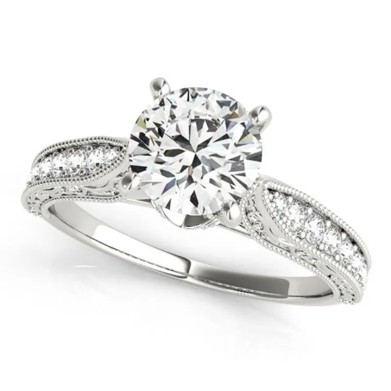 Auriya 14k Gold Round 1ct Moissanite and 1/5cttw Vintage Diamond Engagement Ring sold by Zulily