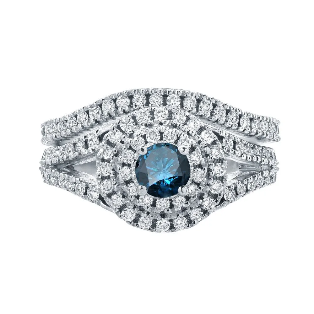 Auriya Round 1 1/5ctw Halo Blue Diamond Engagement Ring Set 14k Gold sold by Zulily product image thumbnail 4