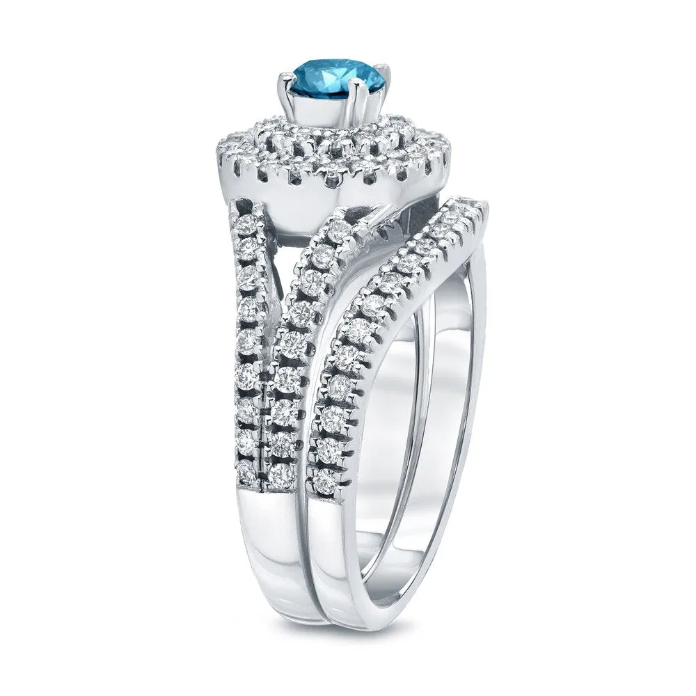 Auriya Round 1 1/5ctw Halo Blue Diamond Engagement Ring Set 14k Gold sold by Zulily product image thumbnail 5