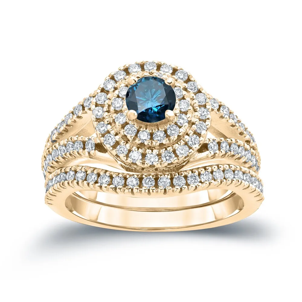 Auriya Round 1 1/5ctw Halo Blue Diamond Engagement Ring Set 14k Gold sold by Zulily product image thumbnail 2