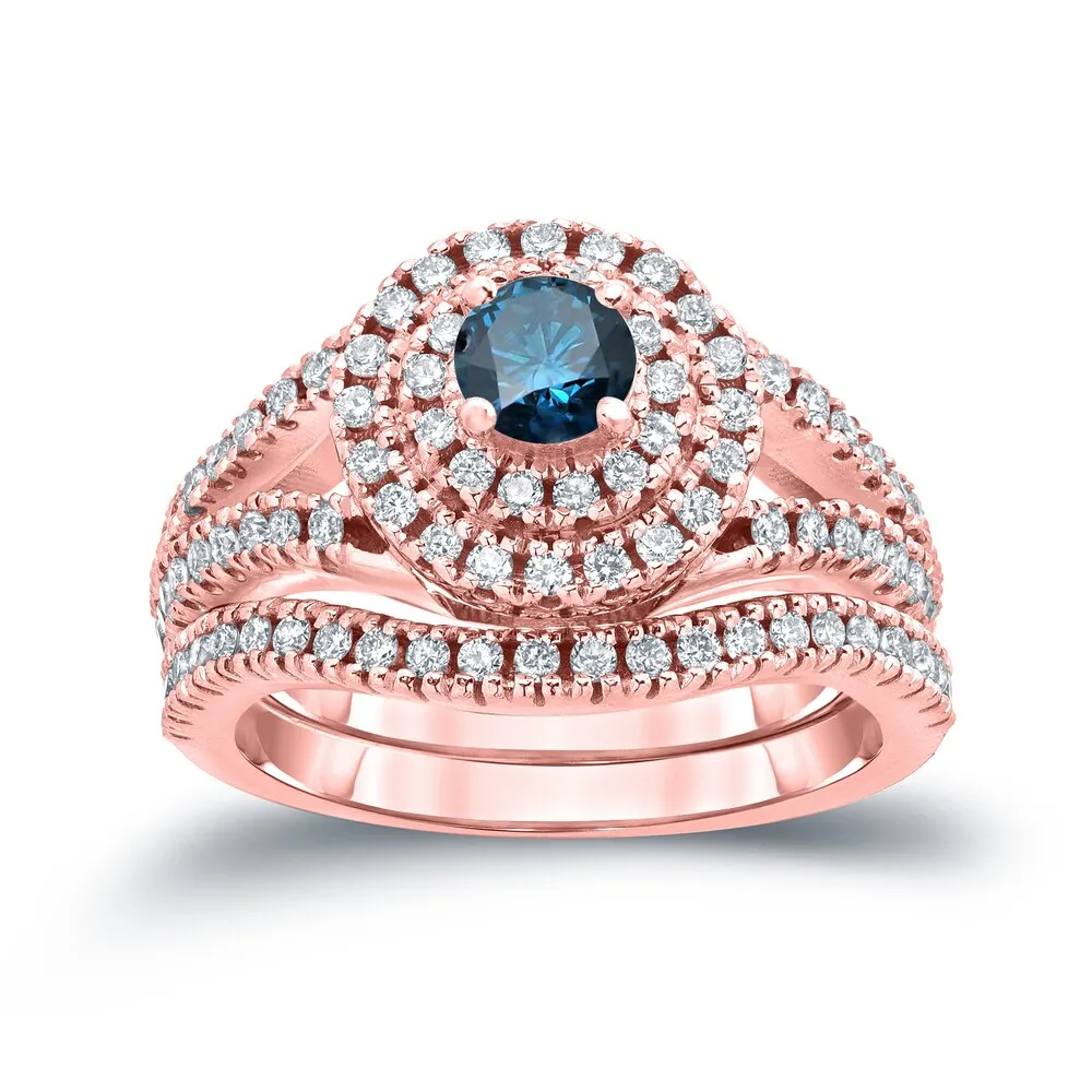 Auriya Round 1 1/5ctw Halo Blue Diamond Engagement Ring Set 14k Gold sold by Zulily product image thumbnail 3