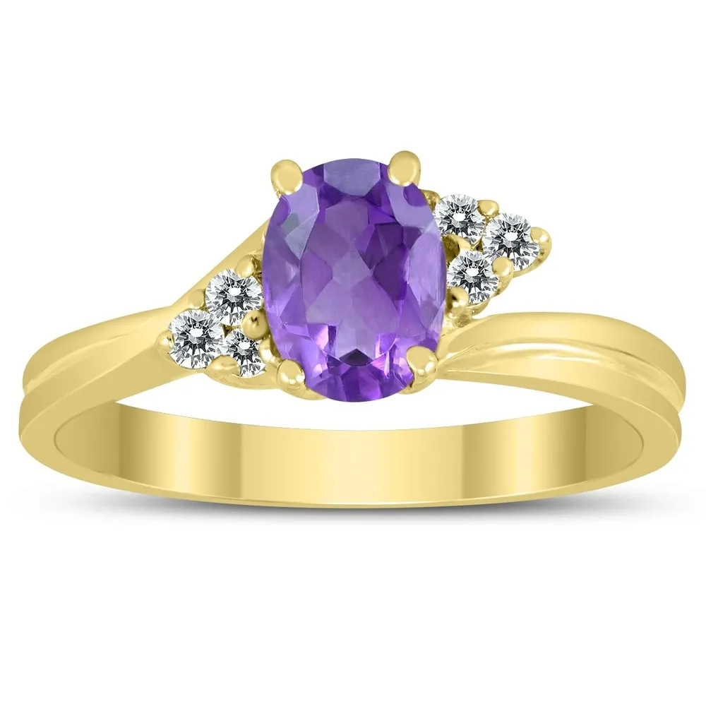 7X5MM Amethyst and Diamond Twist Ring in 10K Yellow Gold sold by Zulily