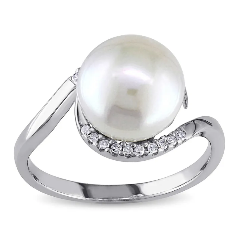 Miadora Sterling Silver 1/10ct TDW Diamond FW Pearl Ring (9-10 mm) sold by Zulily