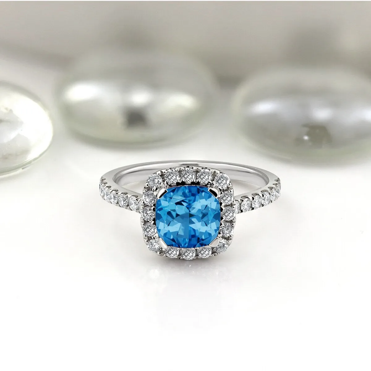 Auriya 1 3/8ct Cushion-cut Swiss Blue Topaz and Halo Diamond Engagement Ring 1/2cttw 14k Gold sold by Zulily product image thumbnail 2
