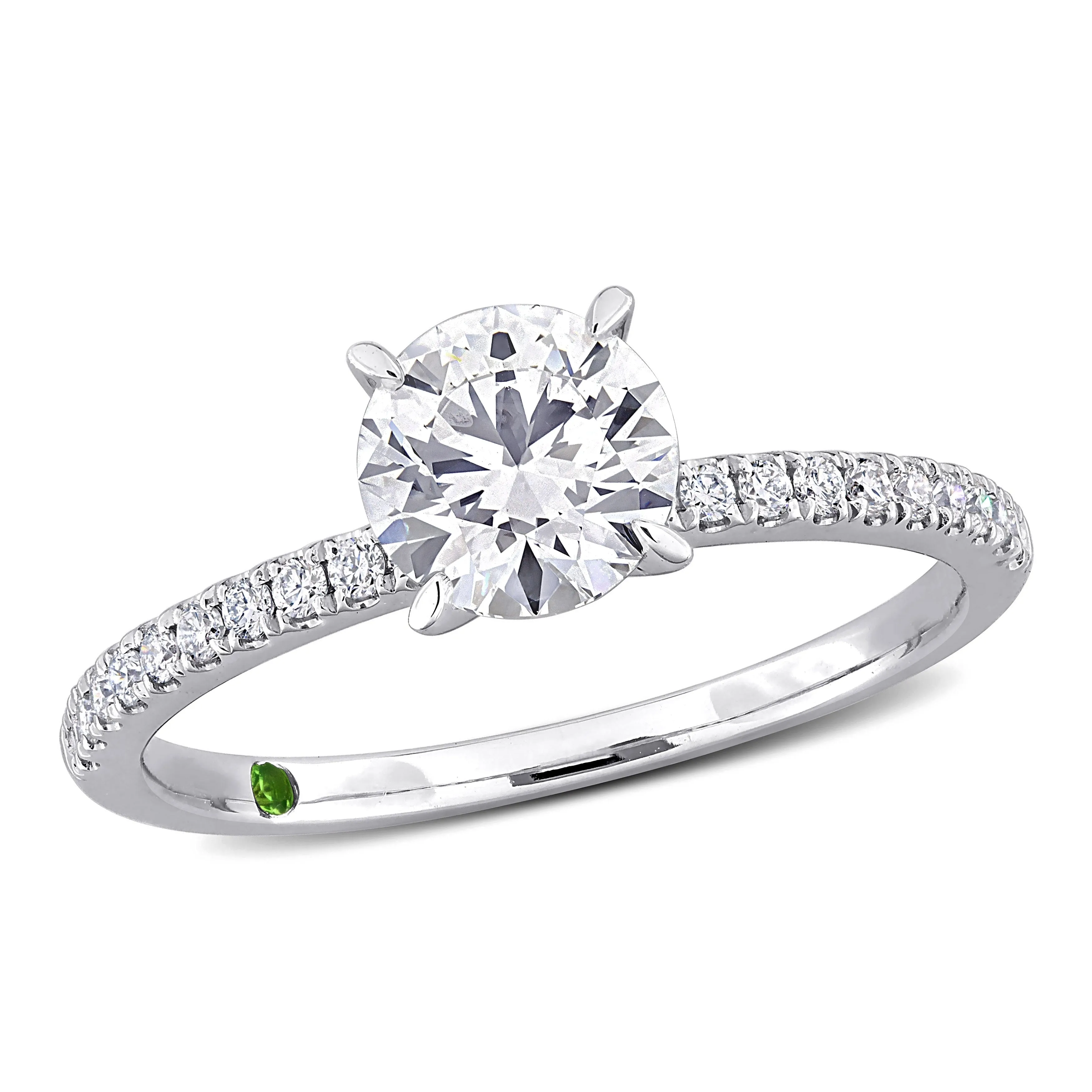 Created Forever 1 1/6ct TDW Lab-Grown Diamond Solitaire and Tsavorite Accent Ring in 14k White Gold sold by Zulily