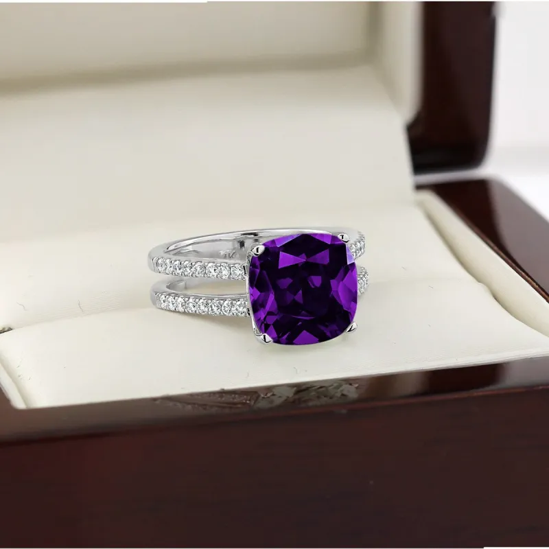 Auriya Modern 3ct Cushion-cut Purple Amethyst and Diamond Engagement Ring 1/4cttw 14k Gold sold by Zulily