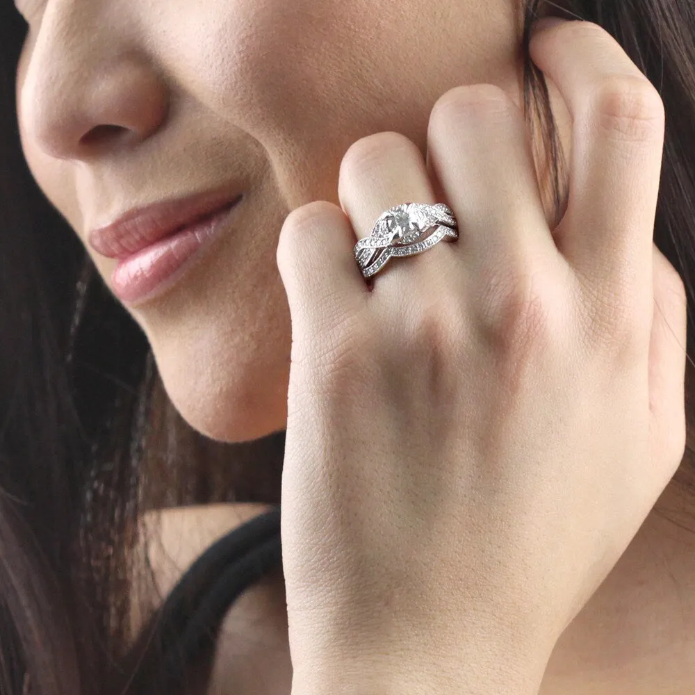 Auriya Platinum 1 1/2ctw Vintage Round Diamond Engagement Ring Set sold by Zulily product image thumbnail 5