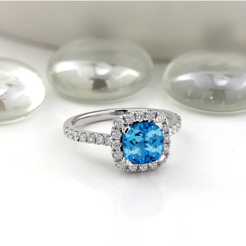 Auriya 1 3/8ct Cushion-cut Swiss Blue Topaz and Halo Diamond Engagement Ring 1/2cttw 14k Gold sold by Zulily
