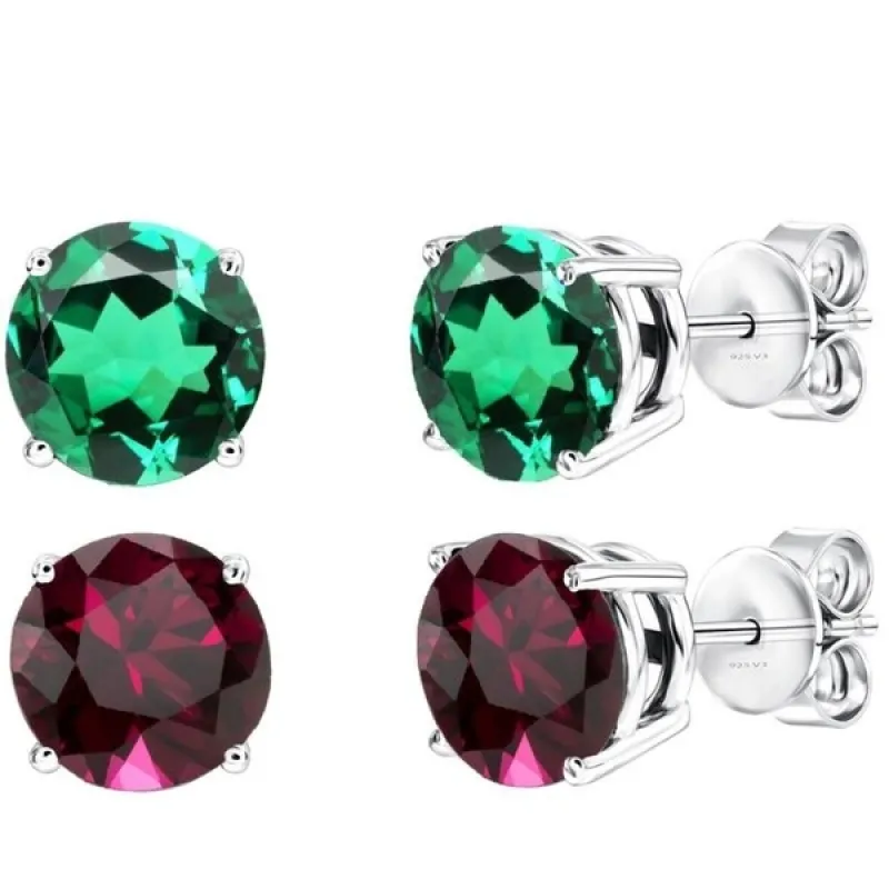 Sterling Silver round Emerald & Ruby Stud Earrings sold by Zulily