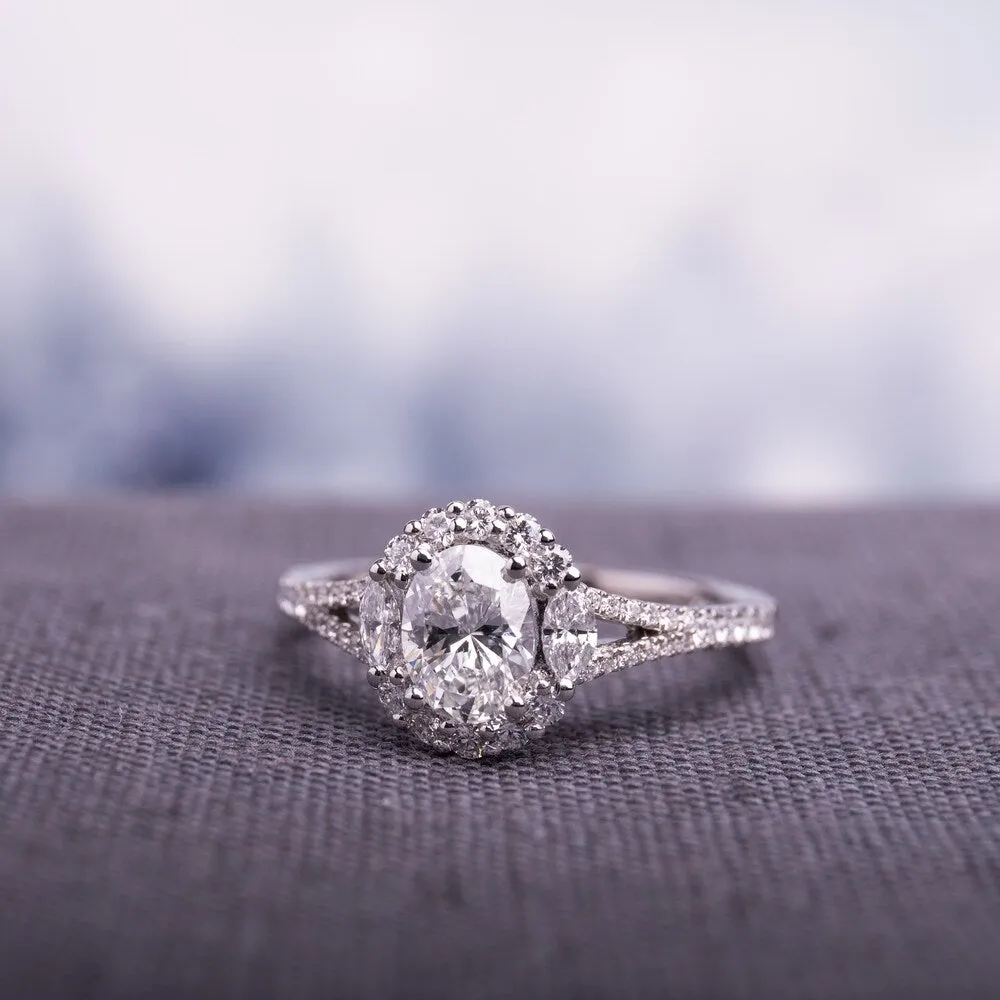 Miadora 14k White Gold 1 1/8ct TDW Multi-Cut Diamond Split Shank Halo Engagement Ring sold by Zulily
