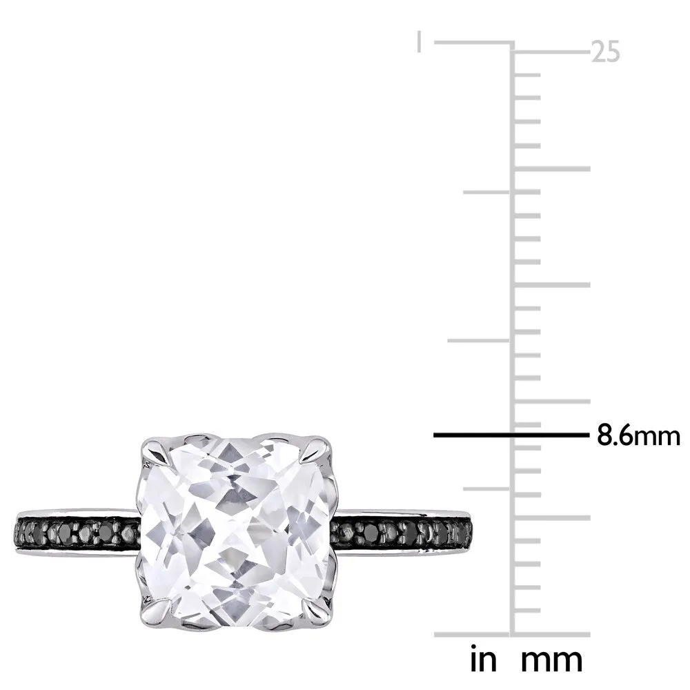 Miadora 10k White Gold Cushion-Cut Created White Sapphire and Black Diamond Engagement Ring sold by Zulily product image thumbnail 4