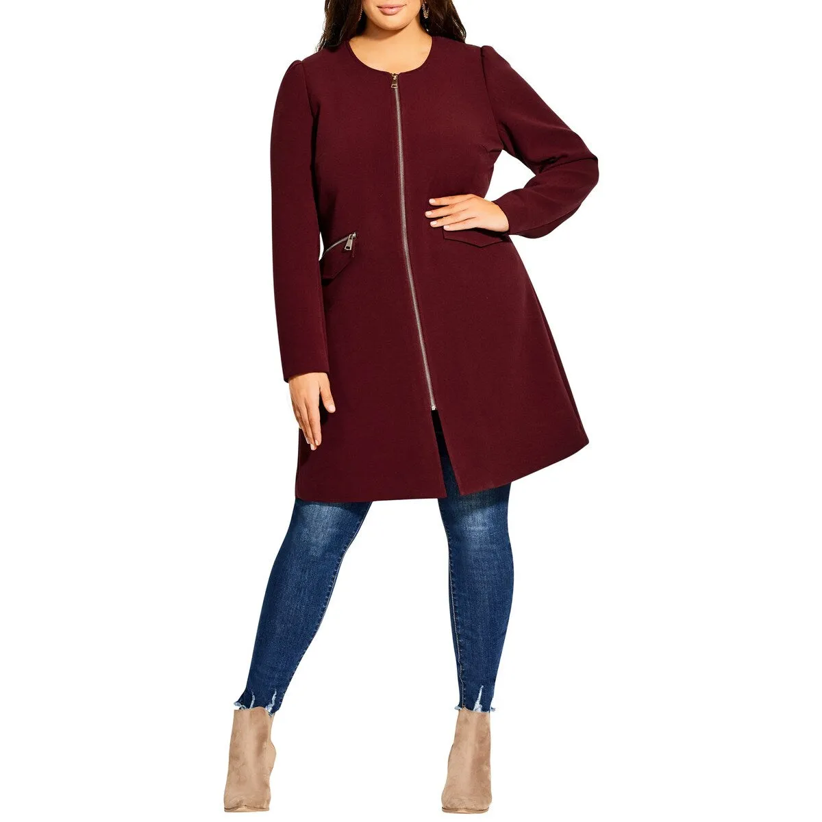 City Chic Women's Plus Simple Elegance a Line Coat Red Size 18W sold by Zulily
