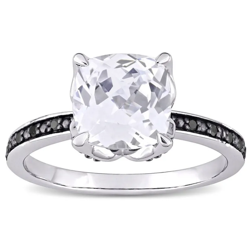 Miadora 10k White Gold Cushion-Cut Created White Sapphire and Black Diamond Engagement Ring sold by Zulily